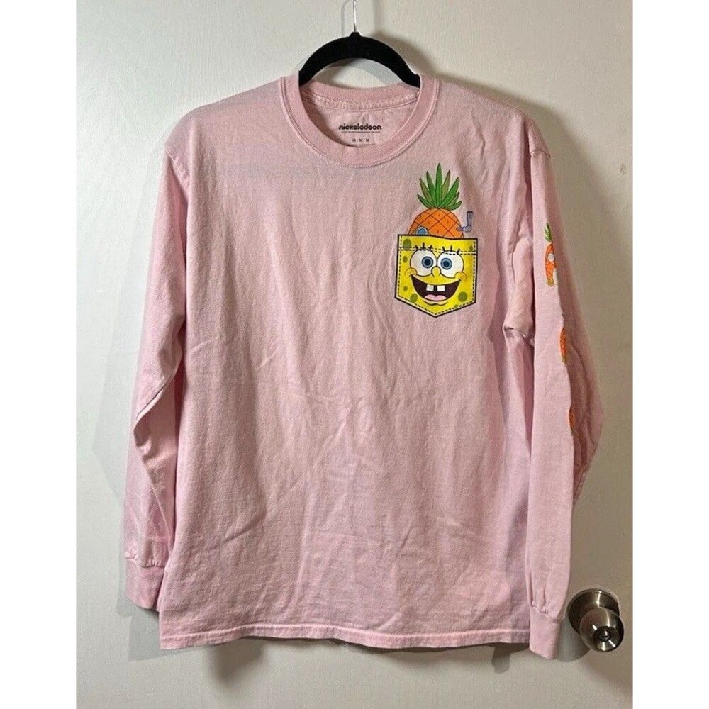 Nickelodeon Women’s M Pink SpongeBob Graphic Print Long Sleeve Crew Neck Tee